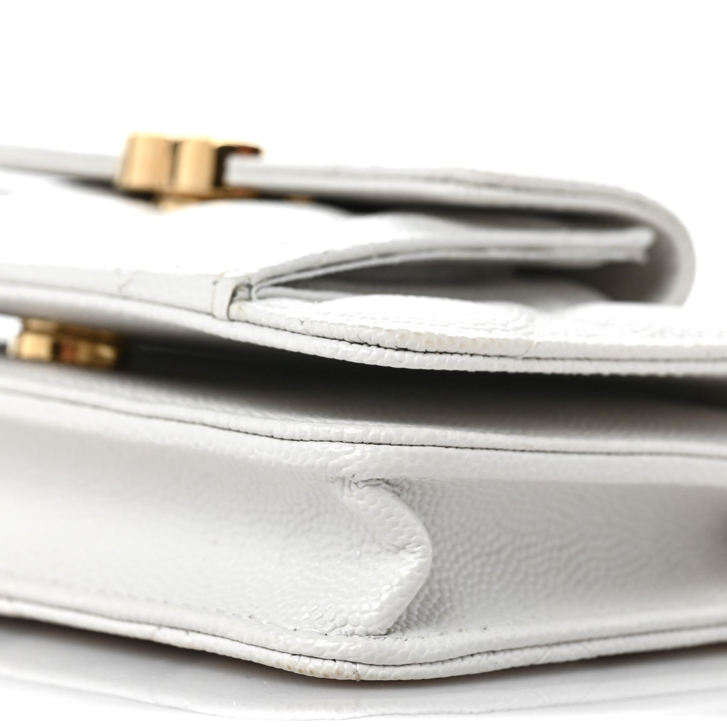 Caviar Quilted Pocket Twins Clutch With Chain White