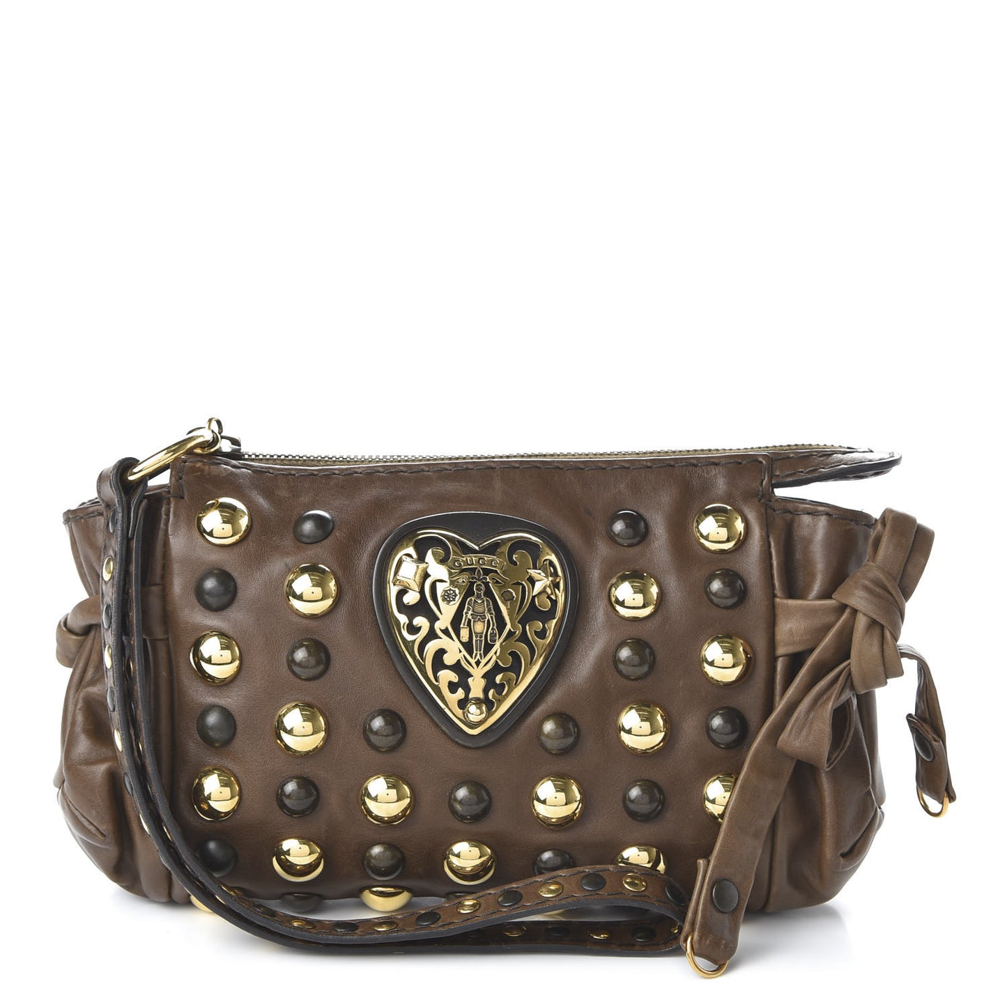 Calfskin Studded Babouska Clutch Brown
