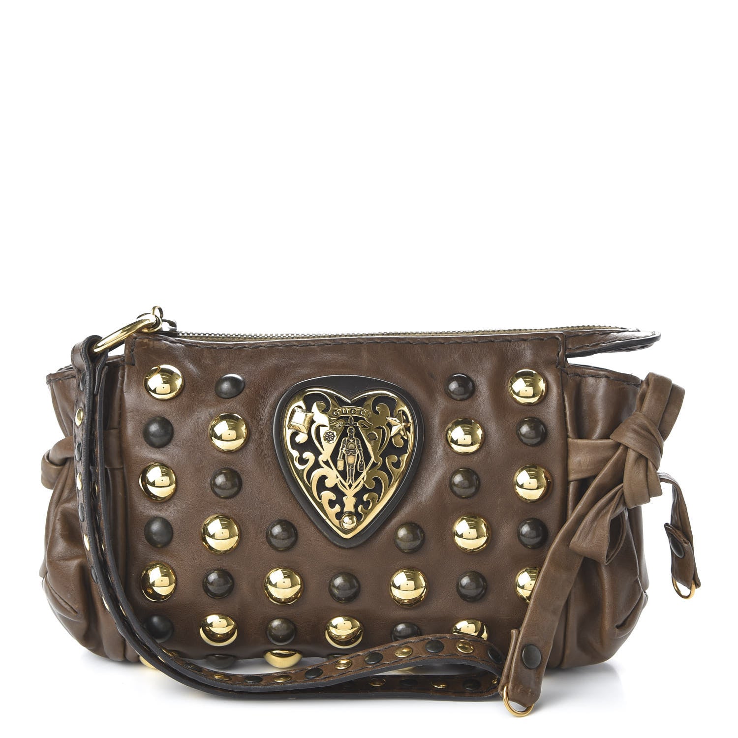 Gucci Calfskin Studded Babouska Clutch Brown 1 of 10