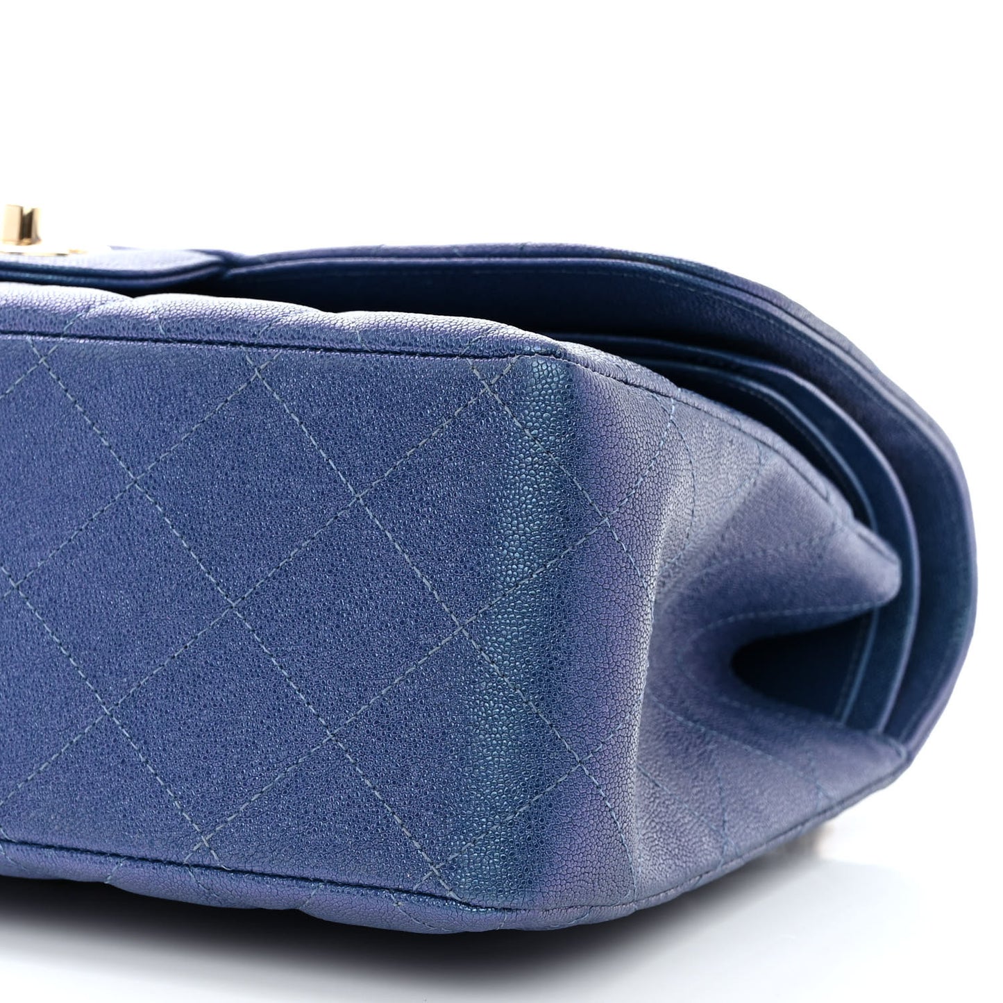 Iridescent Caviar Quilted Jumbo Double Flap Dark Blue