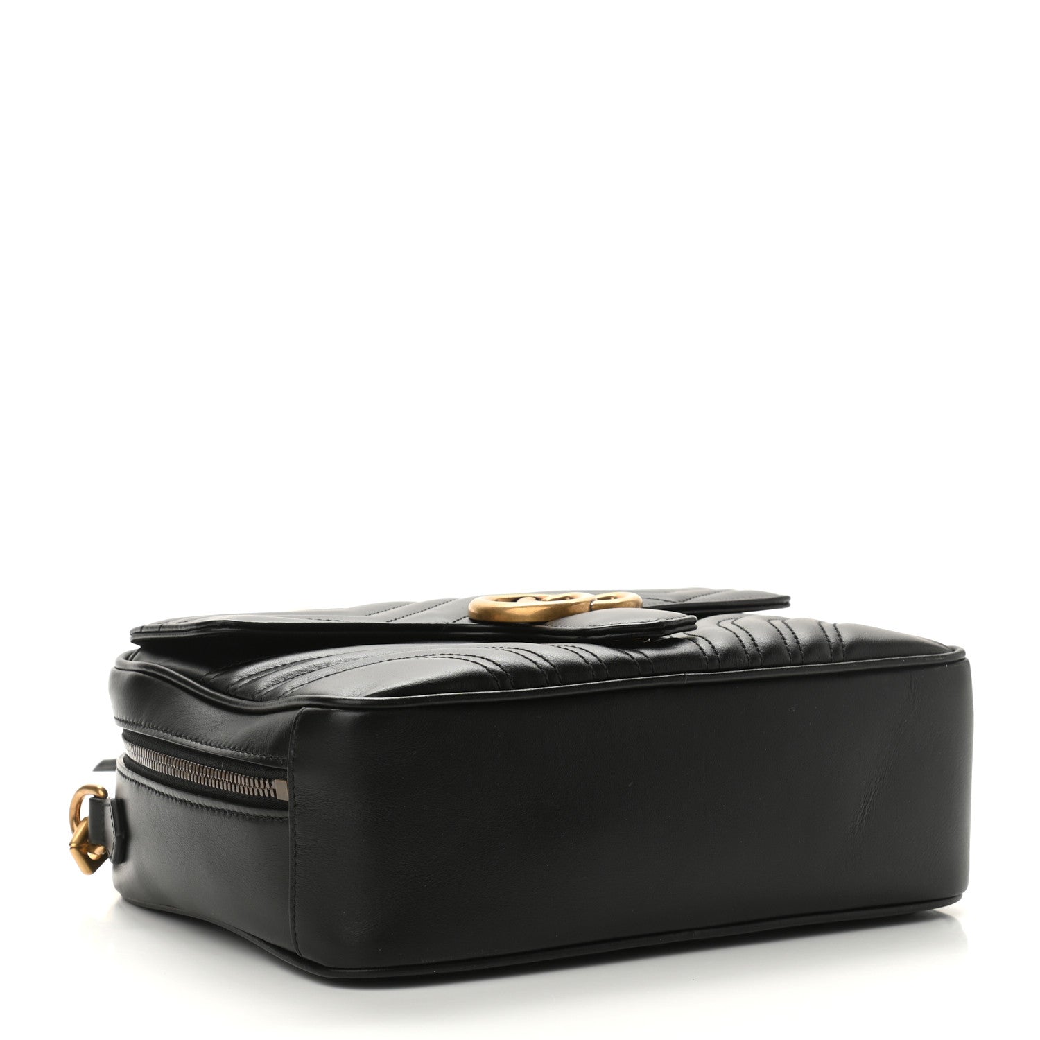 Gucci Calfskin Matelasse Sylvie Web Small GG Marmont Top Handle Shoulder Bag Black 4 of 10