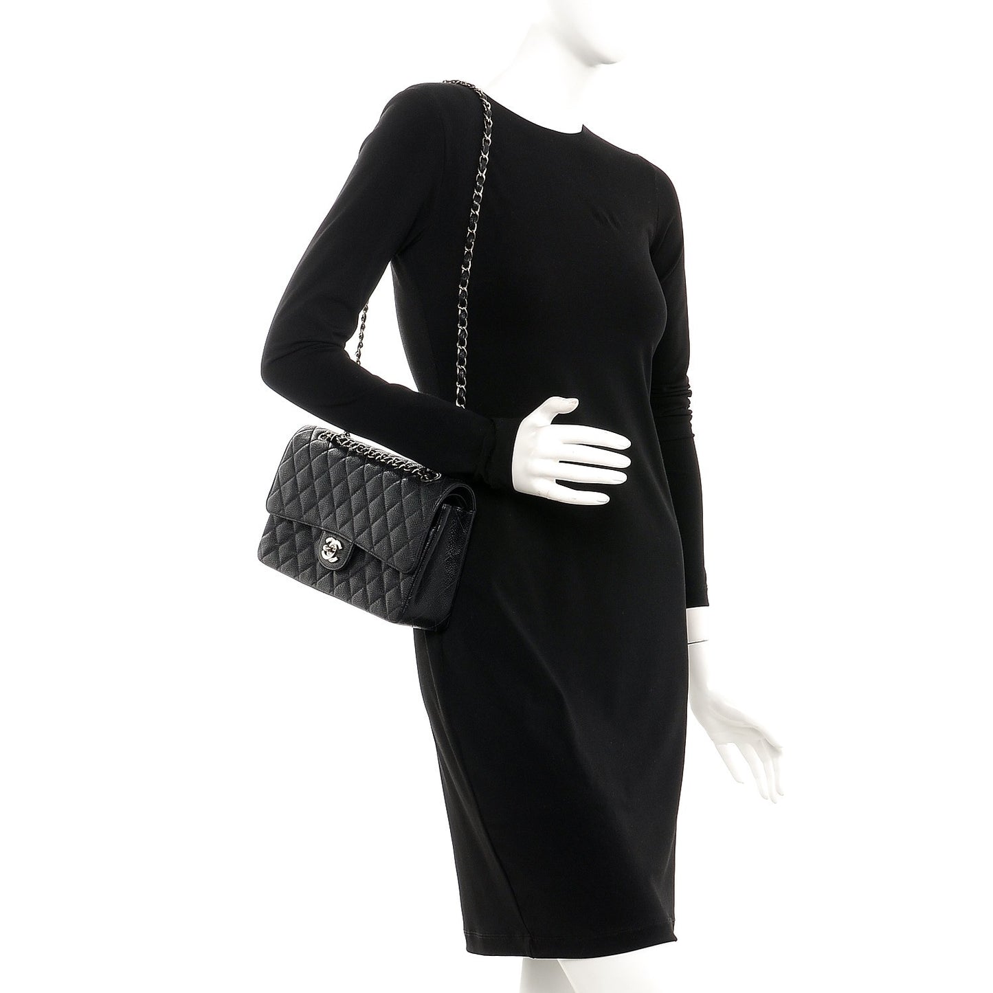 Caviar Quilted Medium Double Flap Black