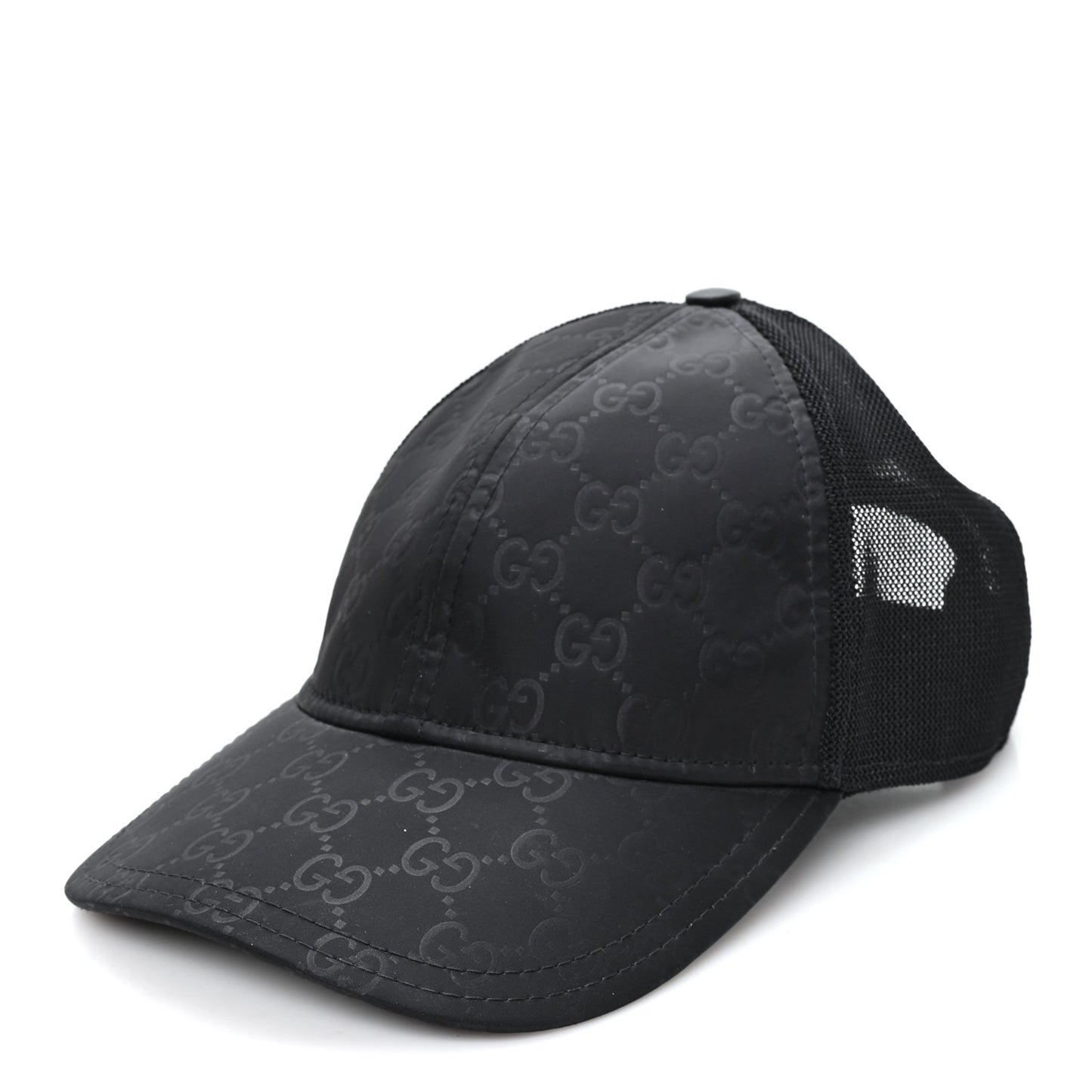 Nylon Light Mesh Dollar Calfskin GG Monogram Baseball Hat M Black