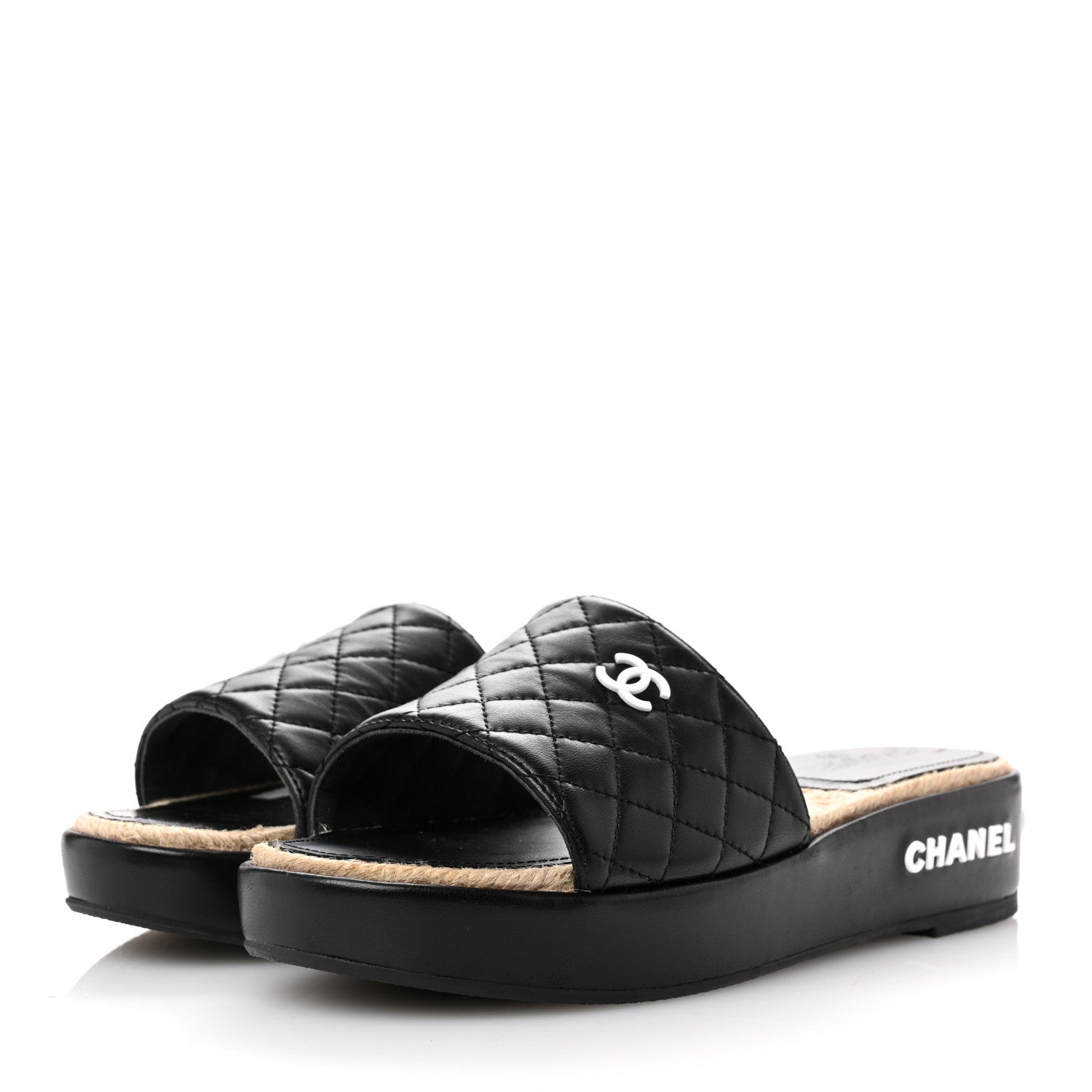 Chanel Lambskin Quilted CC Espadrille Slip On Sandals 39 Black 4 of 10