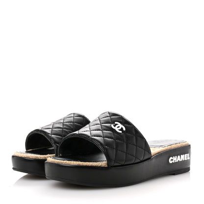 Chanel Lambskin Quilted CC Espadrille Slip On Sandals 39 Black 4 of 10