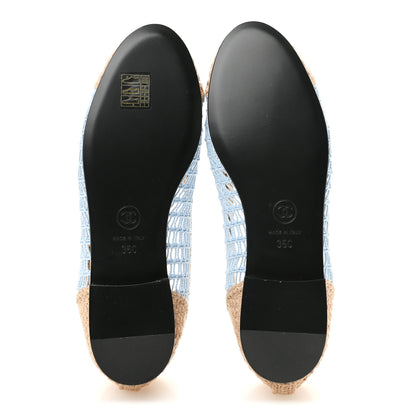 Chanel Raffia CC Cap Toe Ballerina Flats 35 Blue Beige 6 of 10