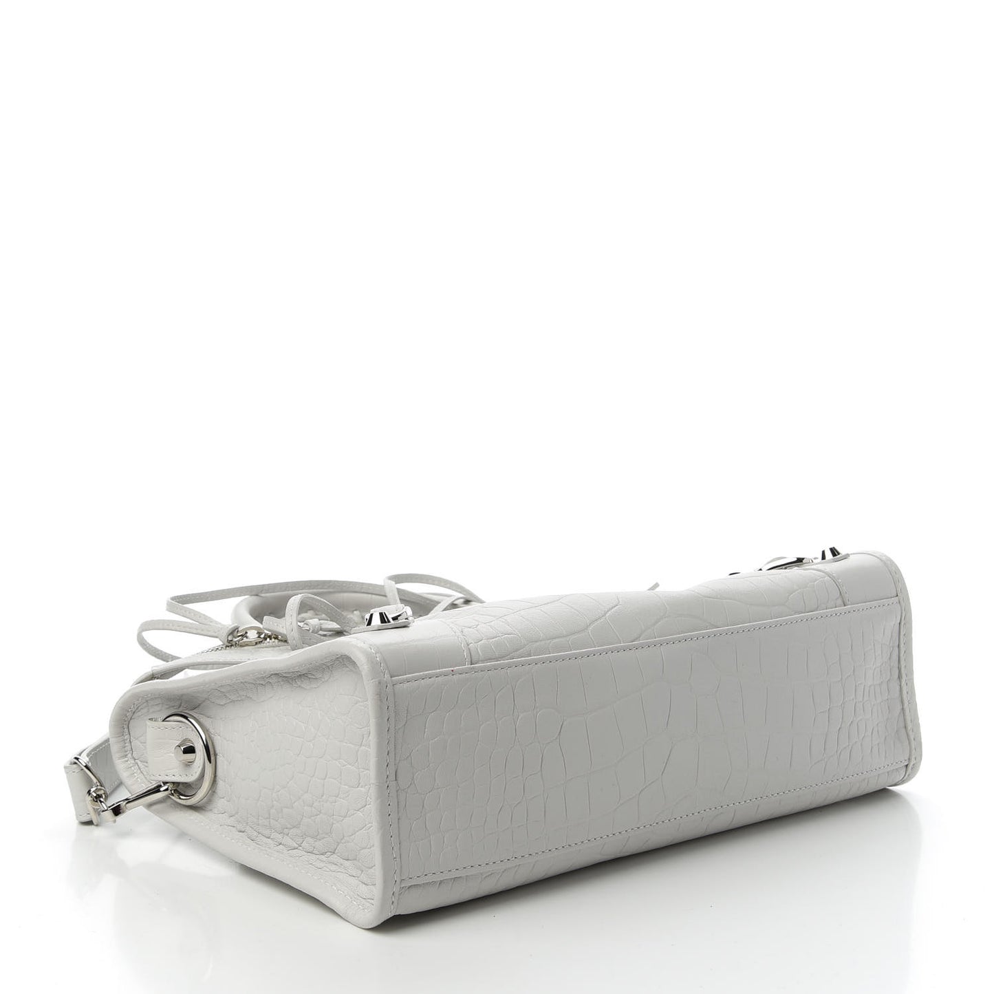 Matte Supple Lambskin Crocodile Embossed Classic Silver Hardware S City White