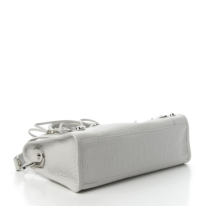 Balenciaga Matte Supple Lambskin Crocodile Embossed Classic Silver Hardware S City White 4 of 10