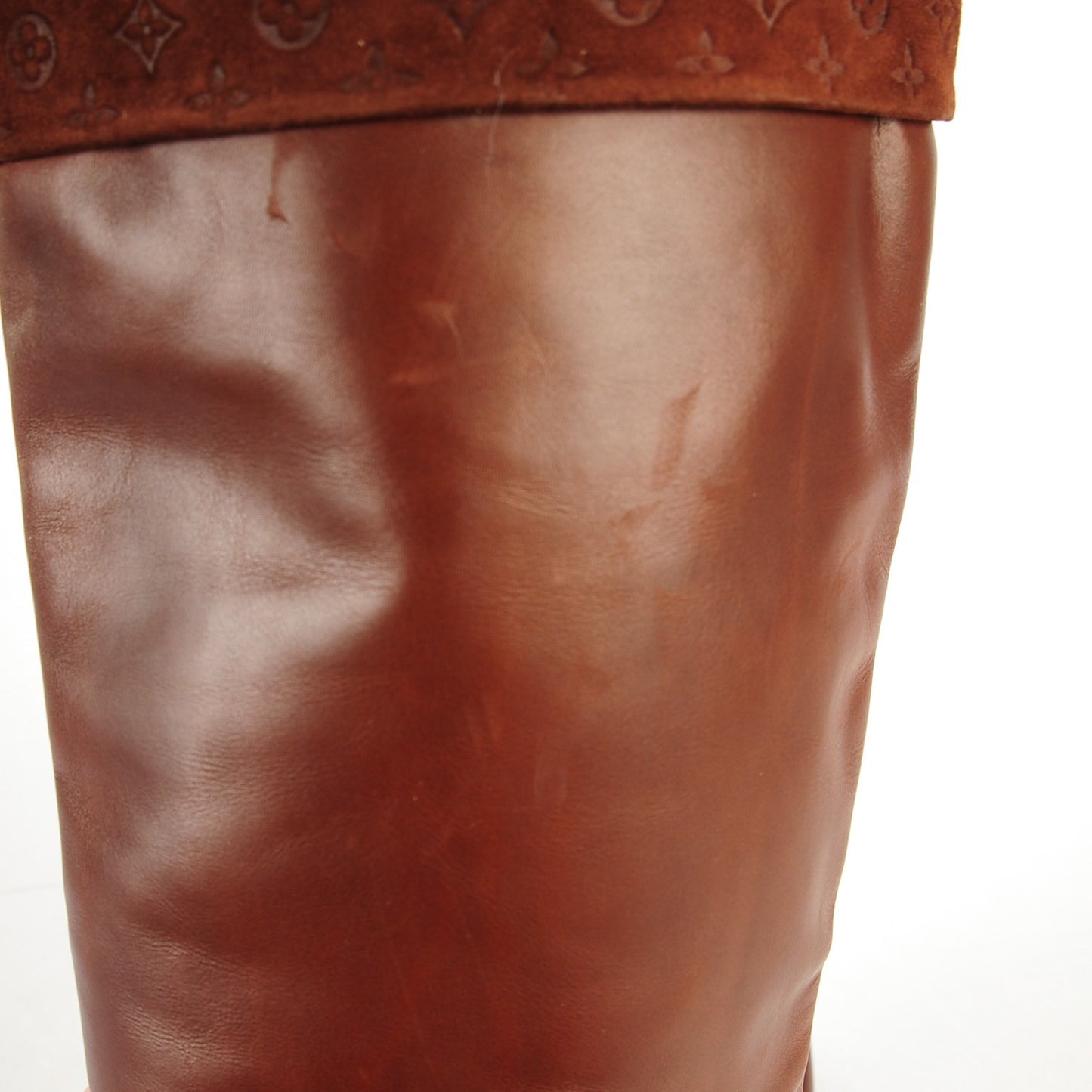 Calfskin Suede Monogram Over The Knee Heeled Boots 39 Brown