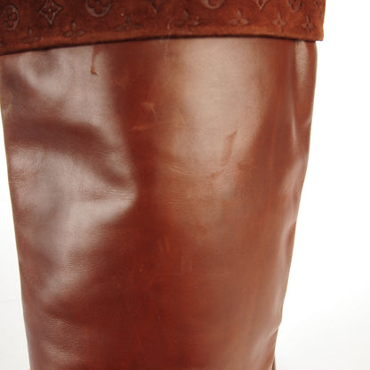 Louis Vuitton Calfskin Suede Monogram Over The Knee Heeled Boots 39 Brown 9 of 10