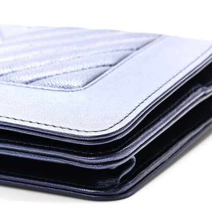 Chanel Metallic Sheepskin Chevron Quilted Vintage Mademoiselle Wallet On Chain WOC Navy 11 of 11
