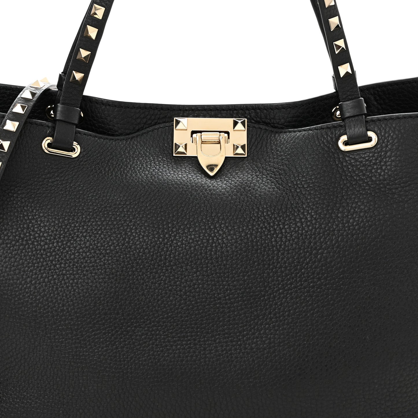 Pebbled Calfskin Medium Rockstud Tote Black