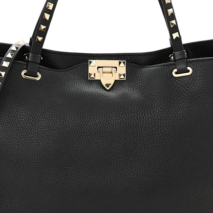 Valentino Garavani Pebbled Calfskin Medium Rockstud Tote Black 7 of 9