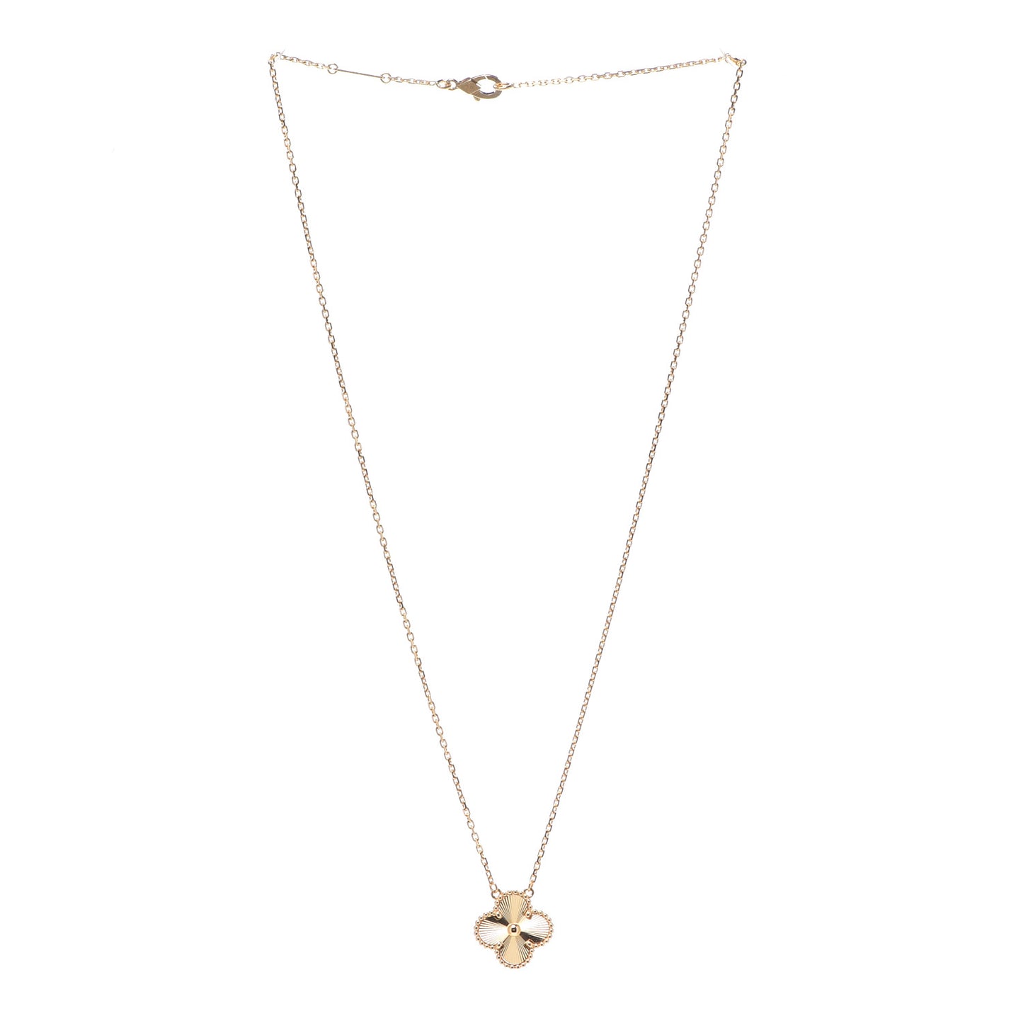 18K Yellow Gold Guilloche Vintage Alhambra Pendant Necklace