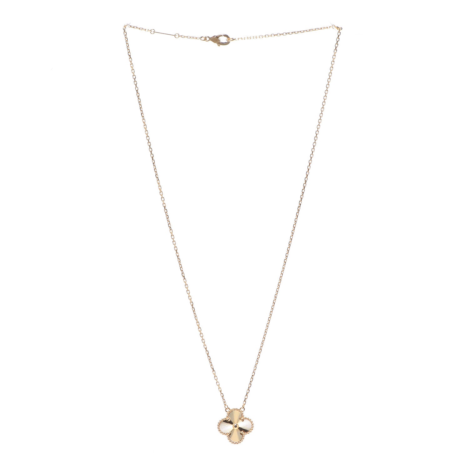 Van Cleef & Arpels 18K Yellow Gold Guilloche Vintage Alhambra Pendant Necklace 3 of 8