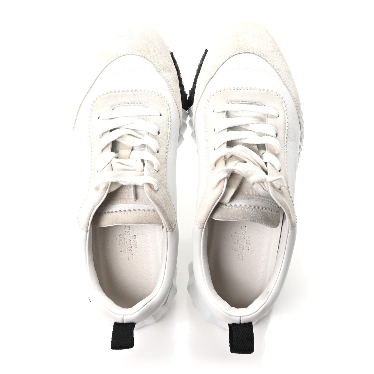 Hermes Calfskin Suede Goatskin Bouncing Sneakers 37.5 White Black 2 of 9
