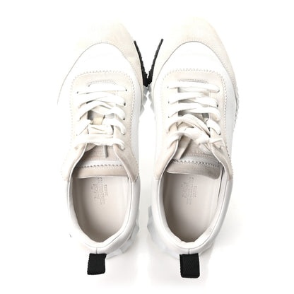 Hermes Calfskin Suede Goatskin Bouncing Sneakers 37.5 White Black 2 of 9