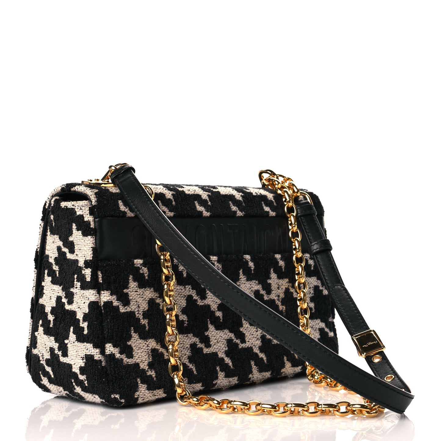 Technical Canvas Macro Houndstooth Medium Caro Bag Black White