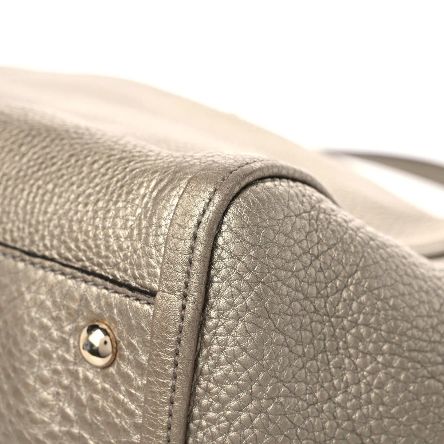 Metallic Pebbled Calfskin Medium Soho Shoulder Bag Golden Beige