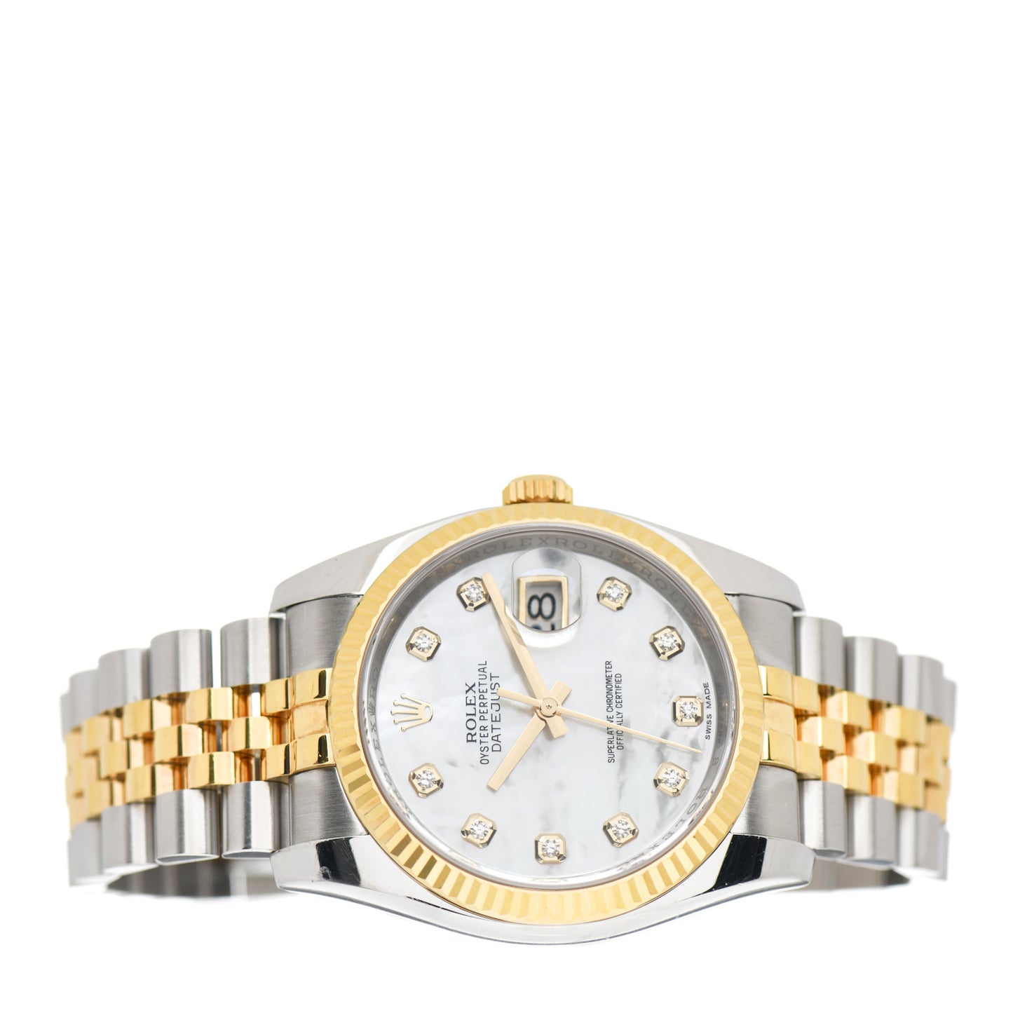 Stainless Steel 18K Yellow Gold Diamond Mother of Pearl 36mm Oyster Perpetual Datejust Watch 116233