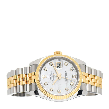Rolex Stainless Steel 18K Yellow Gold Diamond Mother of Pearl 36mm Oyster Perpetual Datejust Watch 116233 2 of 5