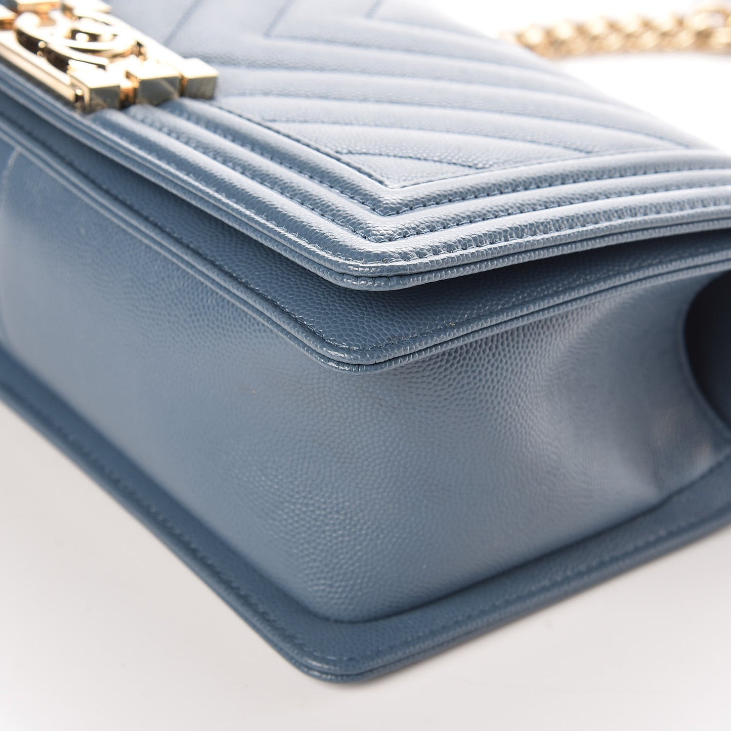 Caviar Chevron Quilted Medium Boy Flap Blue