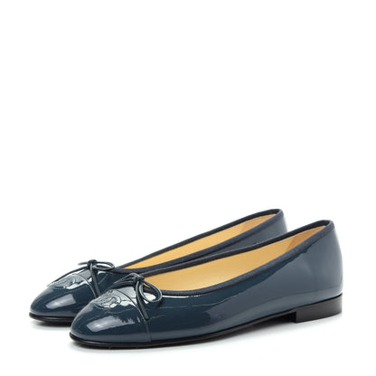 Chanel Patent CC Cap Toe Ballerina Flats 39 Navy 3 of 10