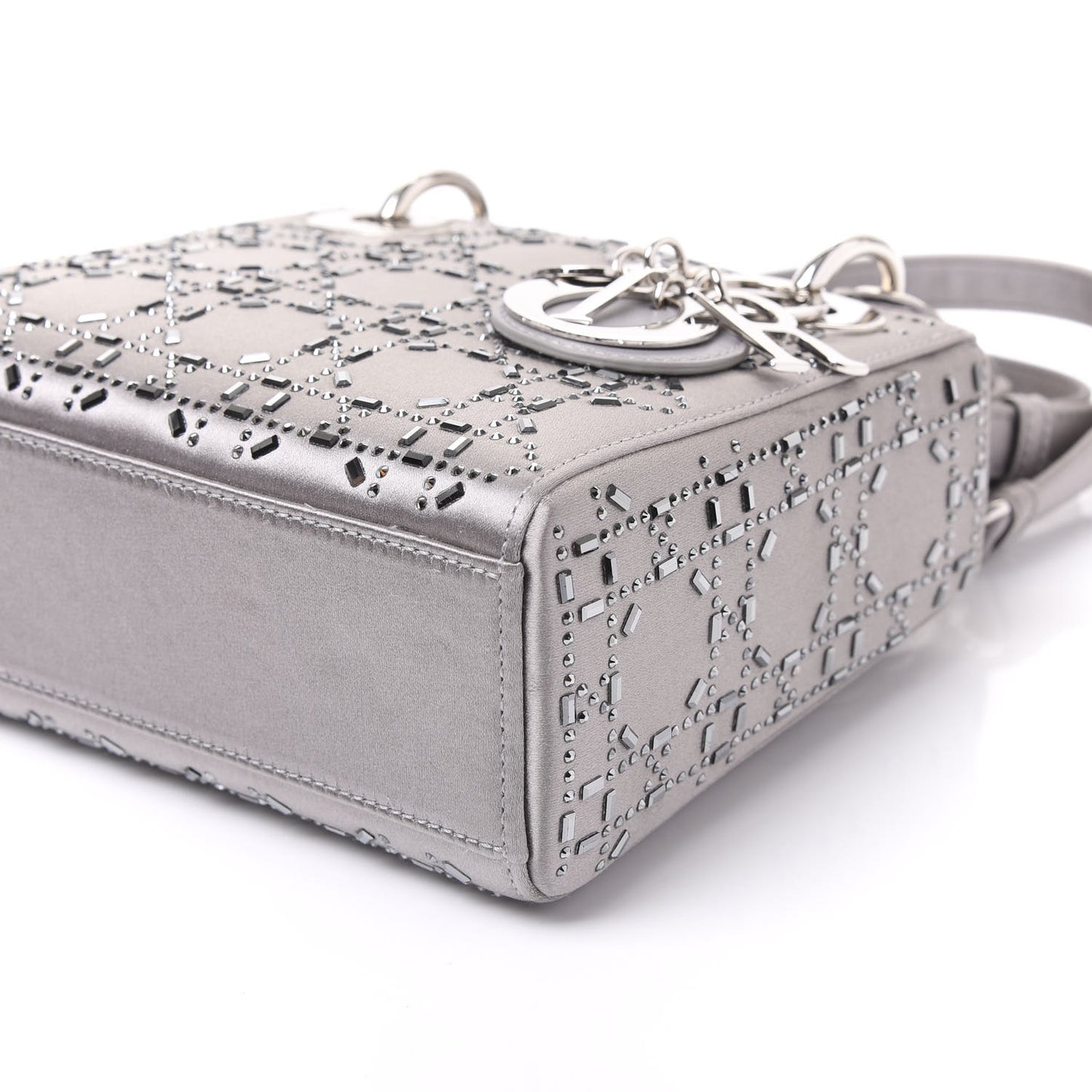 Satin Crystal Cannage Mini Lady Dior Gray