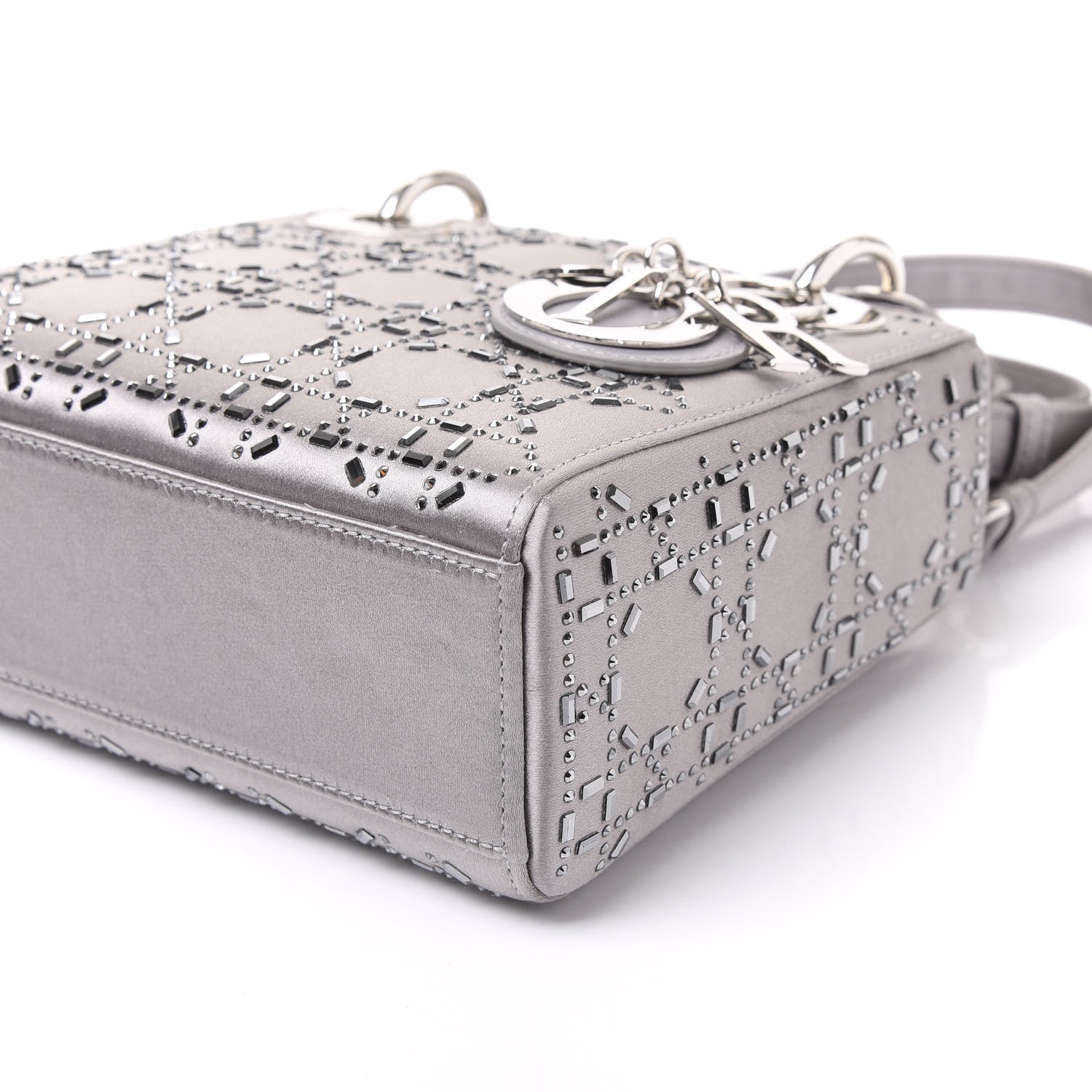 Christian Dior Satin Crystal Cannage Mini Lady Dior Gray 7 of 8