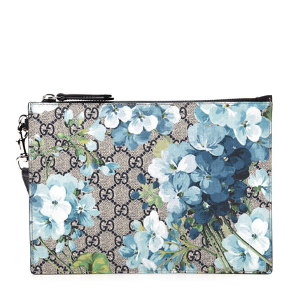 Gucci GG Supreme Monogram Blooms Small Zip Wristlet Pouch Beige Blue Black 1 of 9
