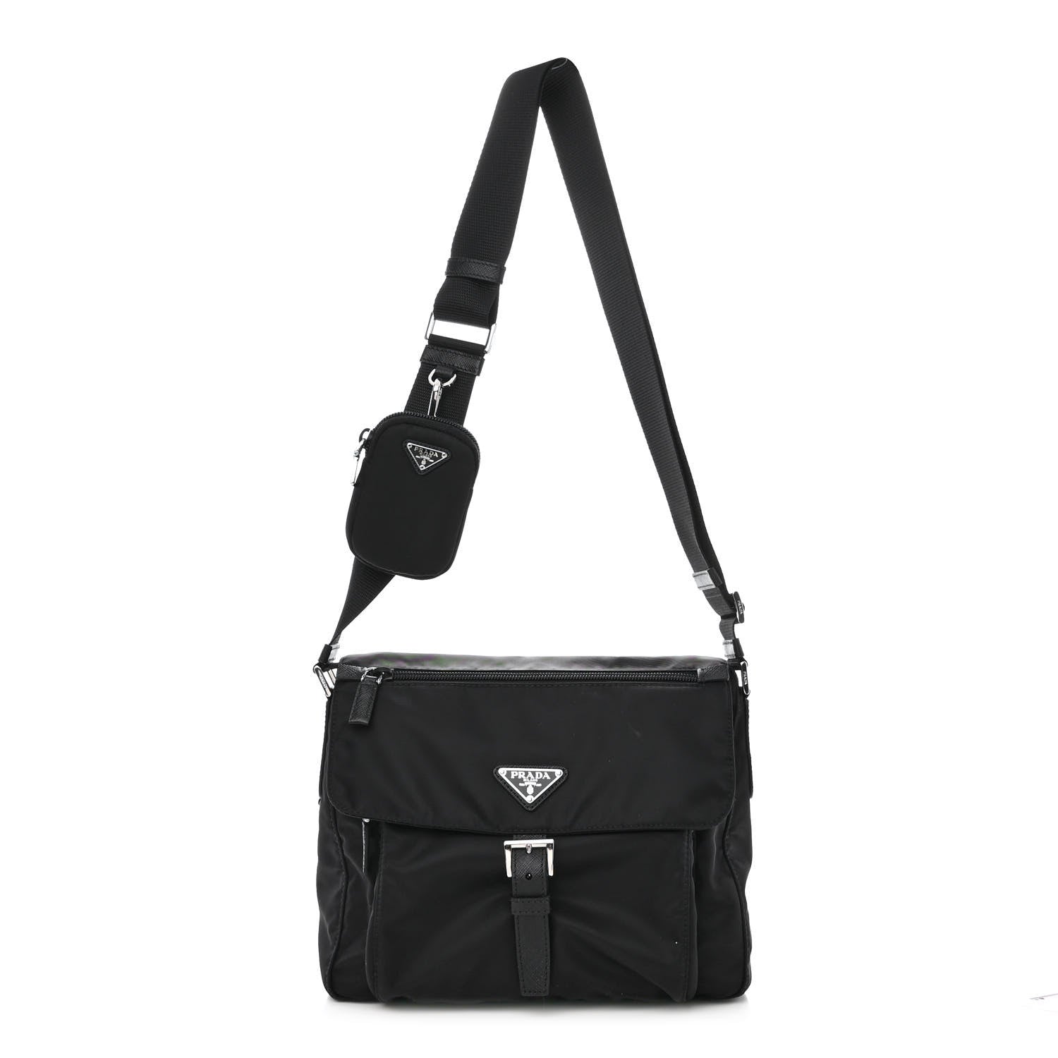Prada Re-Nylon Vela Saffiano Pocket Single Buckle Messenger Shoulder Bag Black 2 of 12