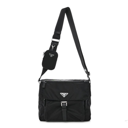 Prada Re-Nylon Vela Saffiano Pocket Single Buckle Messenger Shoulder Bag Black 2 of 12
