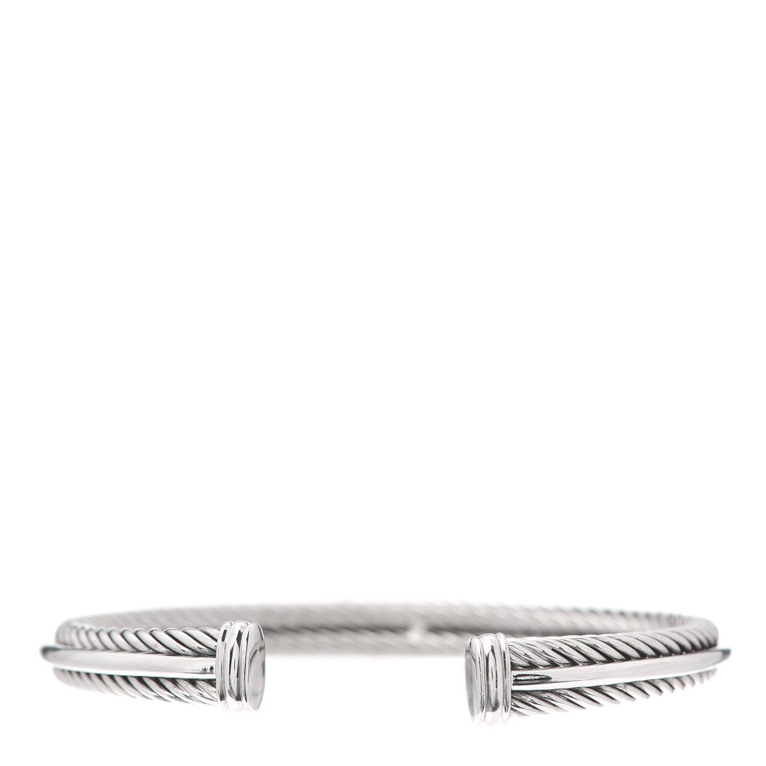 David Yurman Sterling Silver 14K White Gold Diamond 7mm Cable Classics Cuff Bracelet 3 of 4