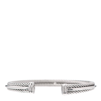 David Yurman Sterling Silver 14K White Gold Diamond 7mm Cable Classics Cuff Bracelet 3 of 4