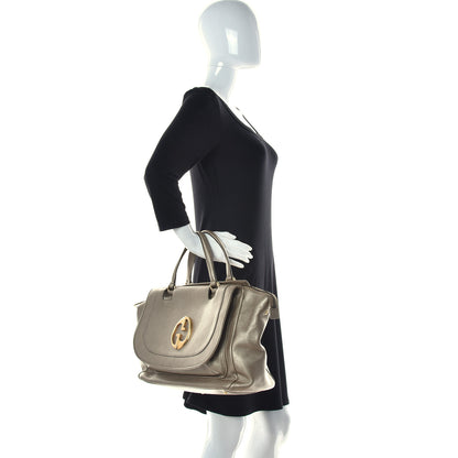 Gucci Metallic Pebbled Calfskin Medium 1973 Top Handle Satchel Golden Beige 2 of 20