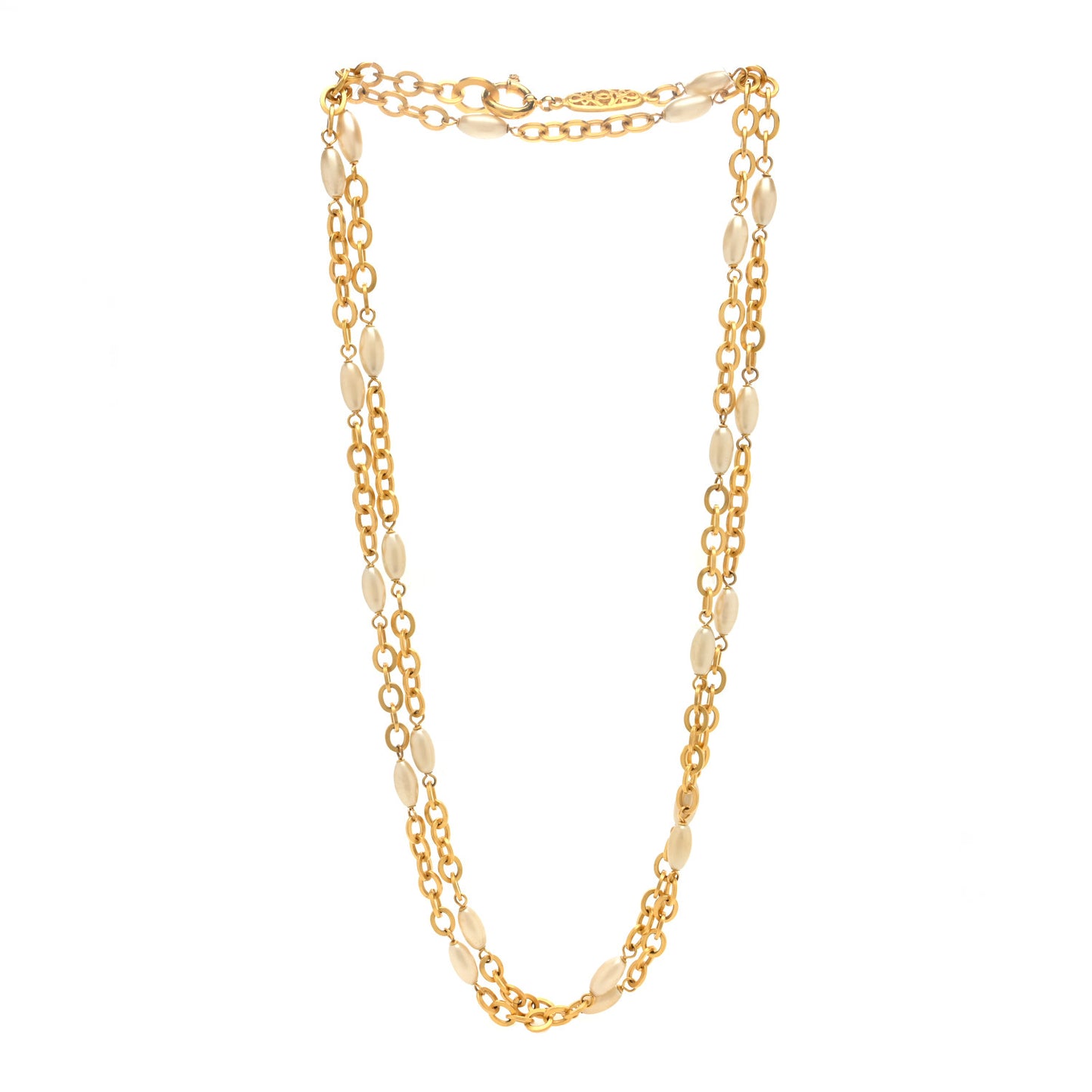 Pearl Chain Long Necklace Gold