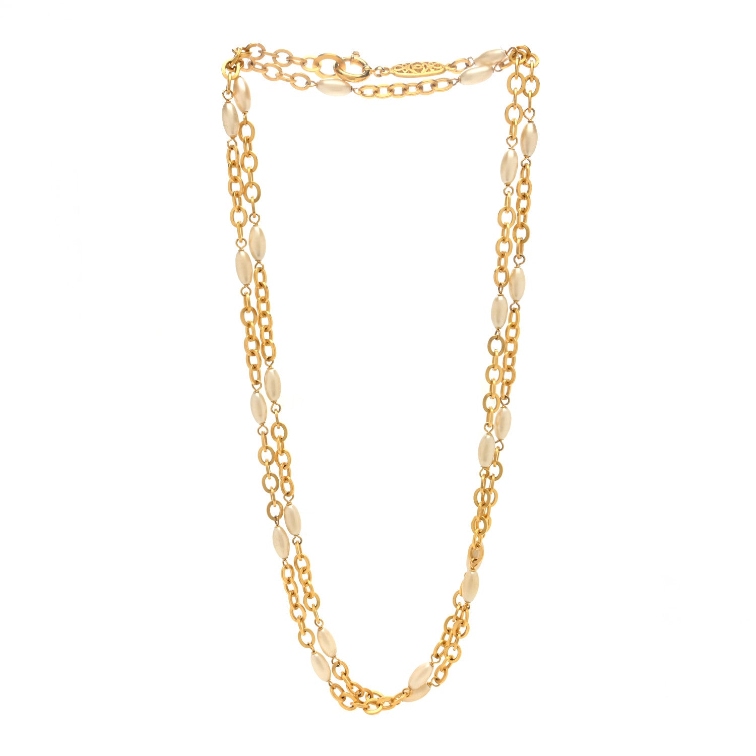 Chanel Pearl Chain Long Necklace Gold 3 of 4