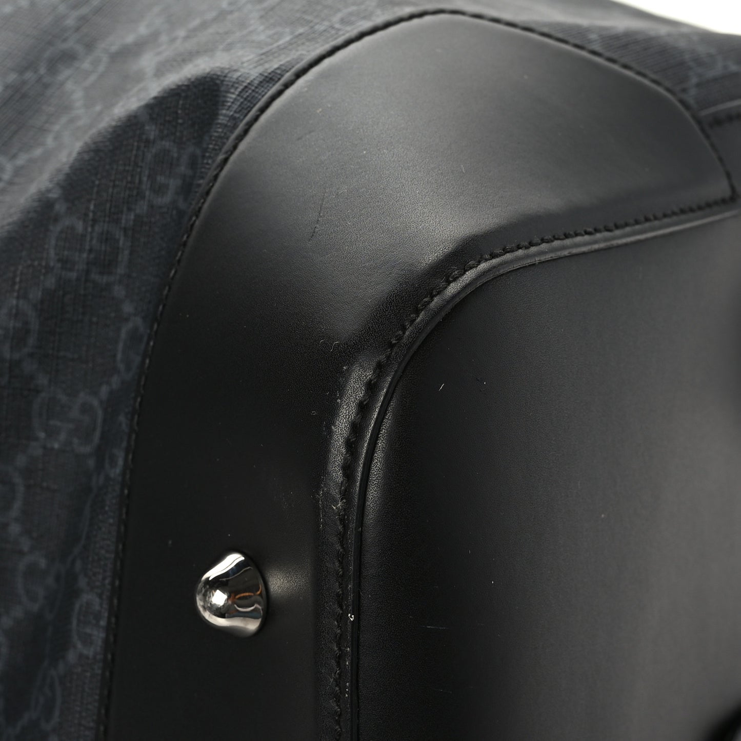 Soft GG Supreme Monogram Appia Calfskin Web Large Carry On Duffle Bag Black Grey