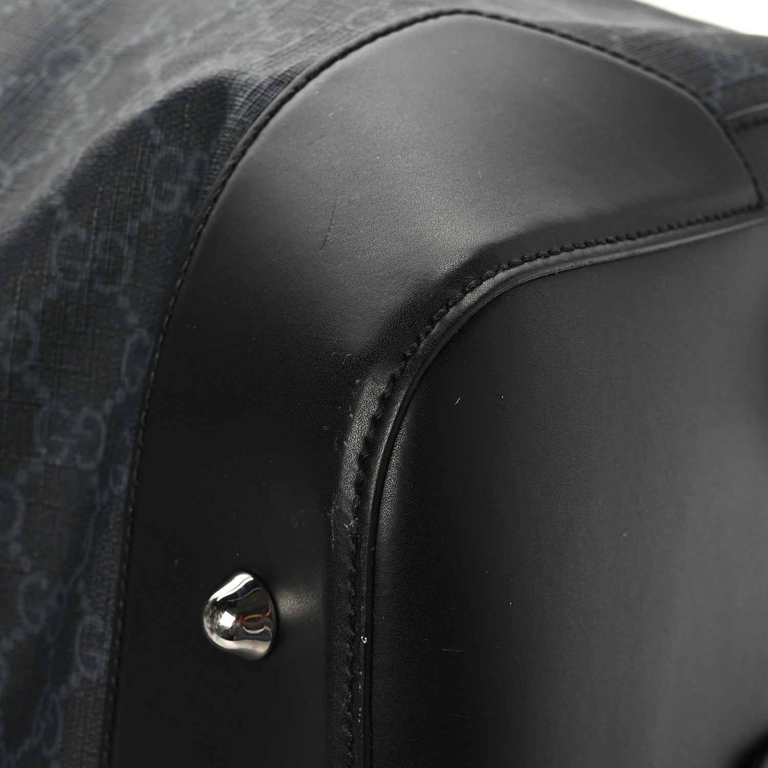 Gucci Soft GG Supreme Monogram Appia Calfskin Web Large Carry On Duffle Bag Black Grey 9 of 11