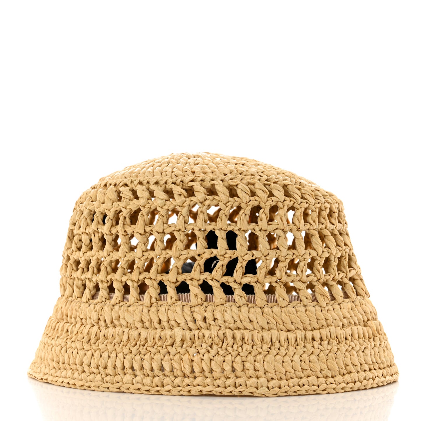 Yarn Raffia Effect Crochet Logo Embroidered Womens Bucket Hat S Naturale