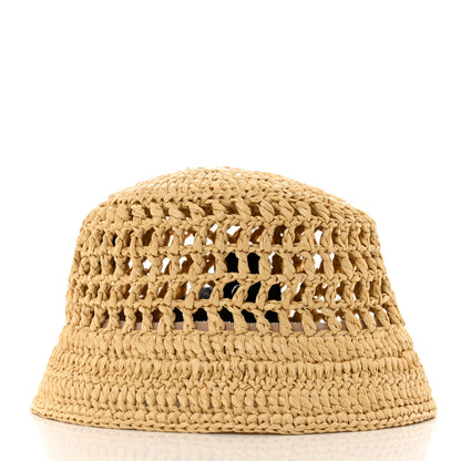 Prada Yarn Raffia Effect Crochet Logo Embroidered Womens Bucket Hat S Naturale 3 of 9