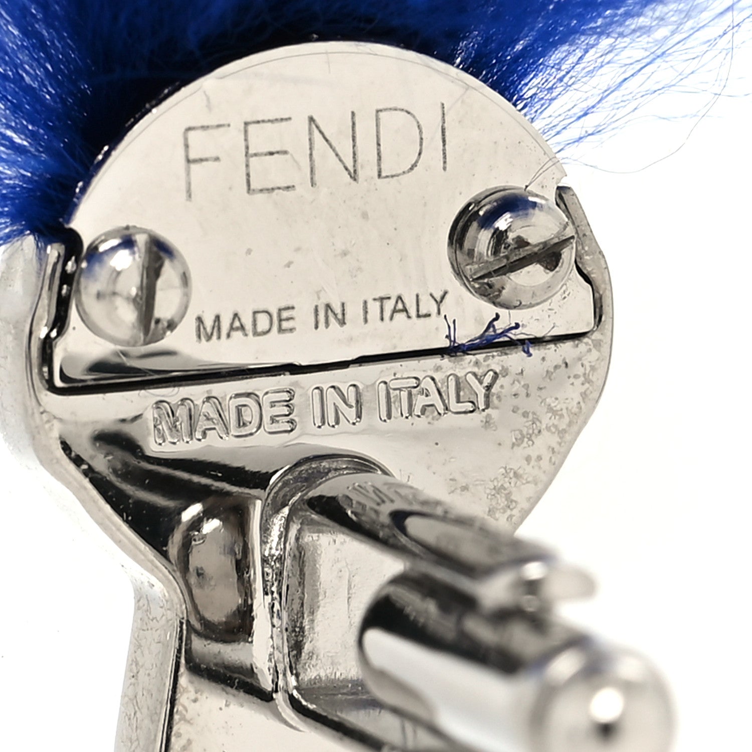 Fendi Metal Fox Fur Karlito Cufflinks Silver Blue 3 of 3