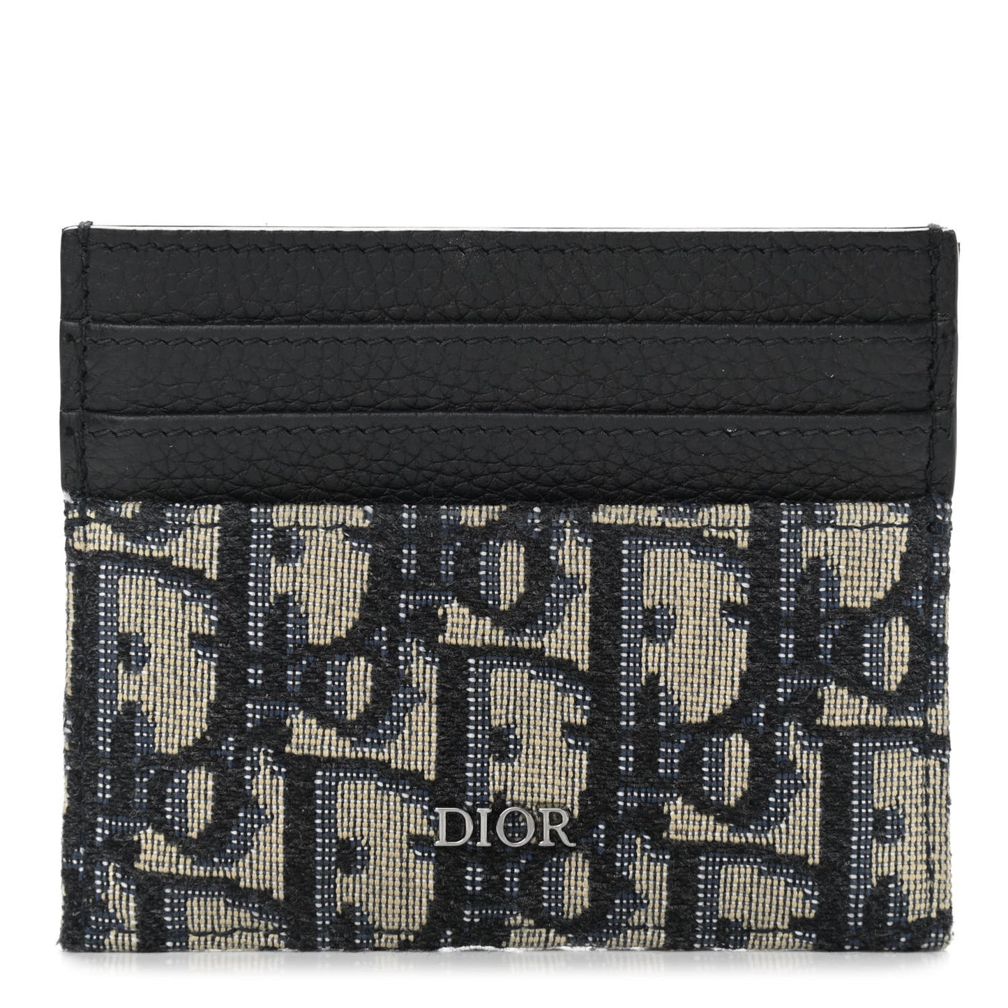 Grained Calfskin Oblique Card Holder Black