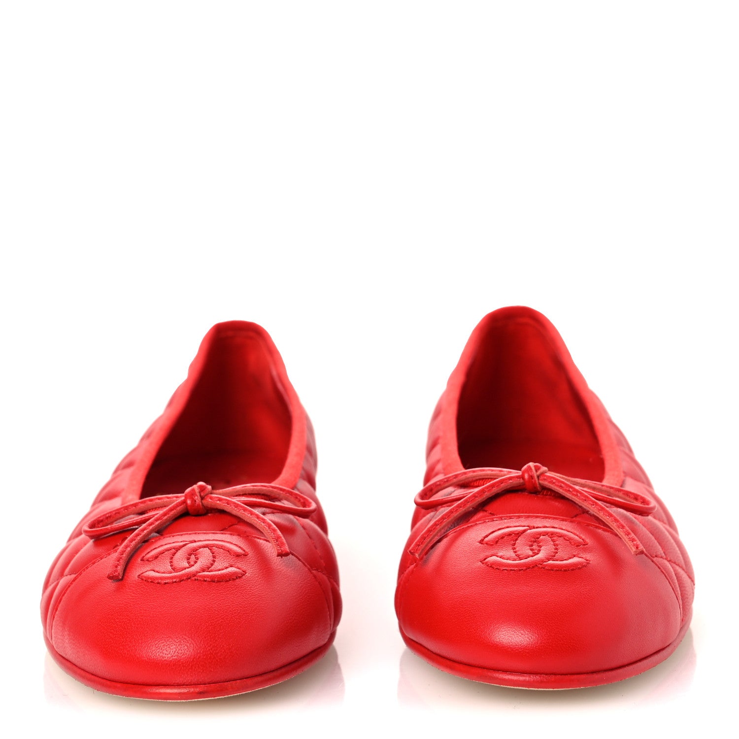 Chanel Caviar Quilted CC Cap Toe Ballerina Flats 37.5 Red 3 of 10