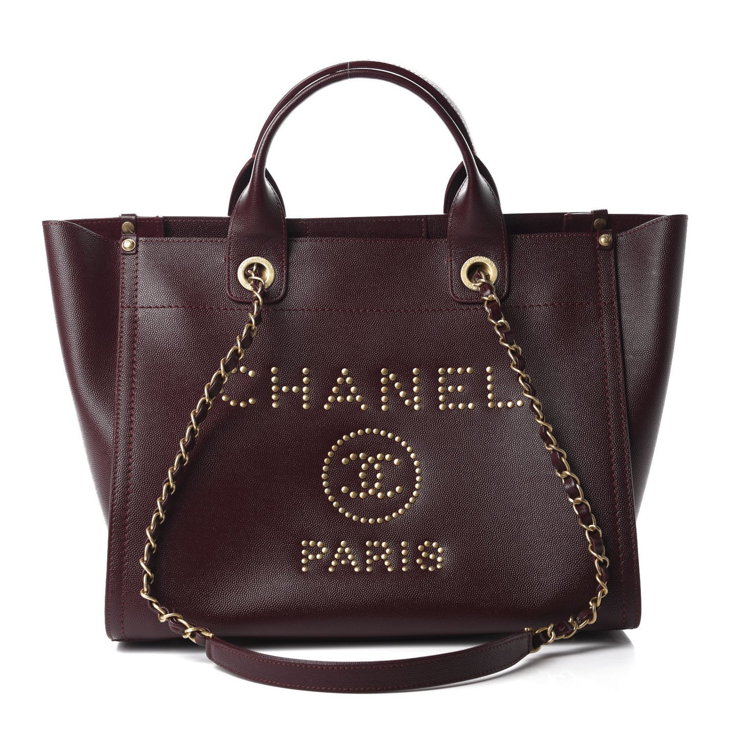 Caviar Small Studded Deauville Tote Burgundy