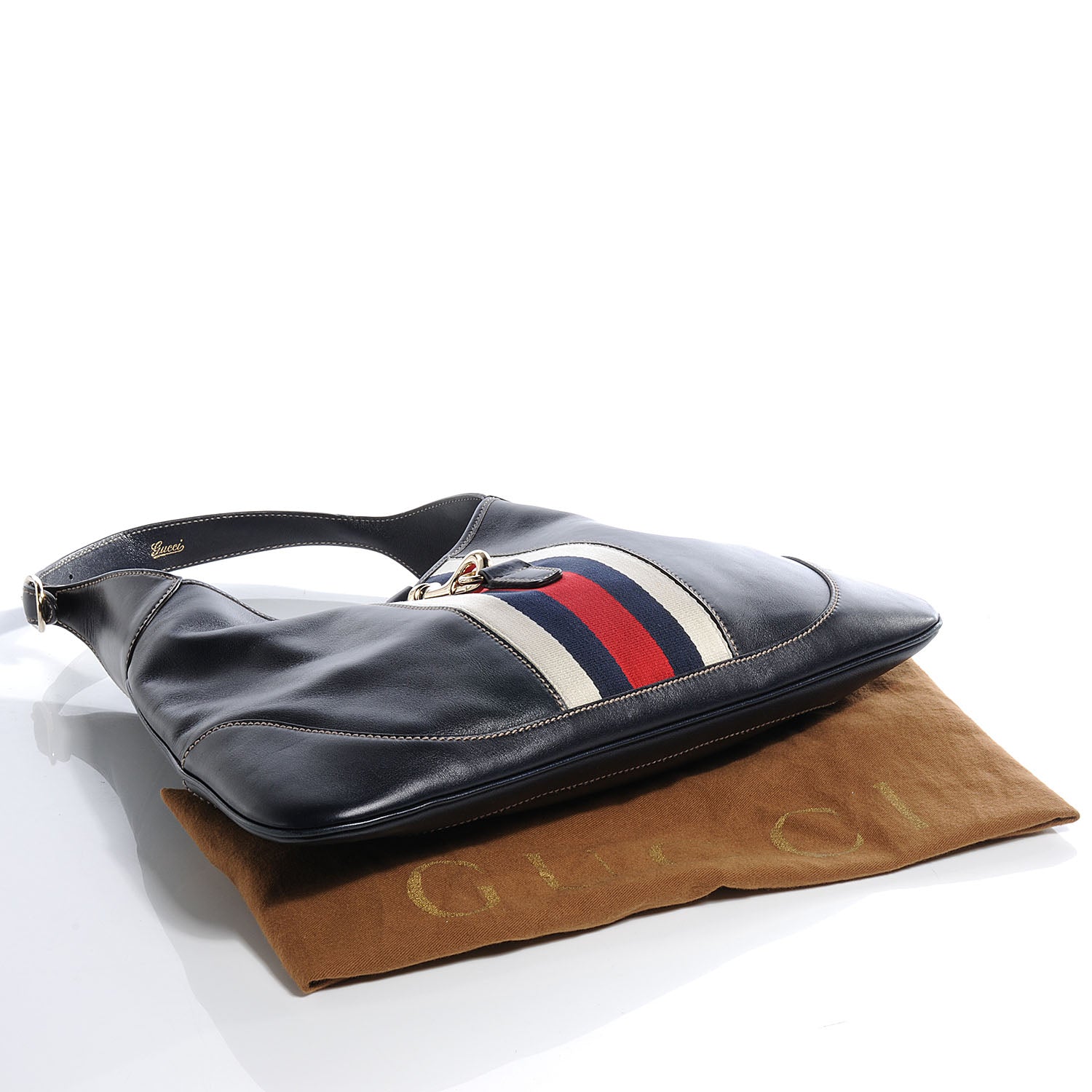 Gucci Calfskin Web Medium Jackie O Bouvier Hobo Navy 4 of 7