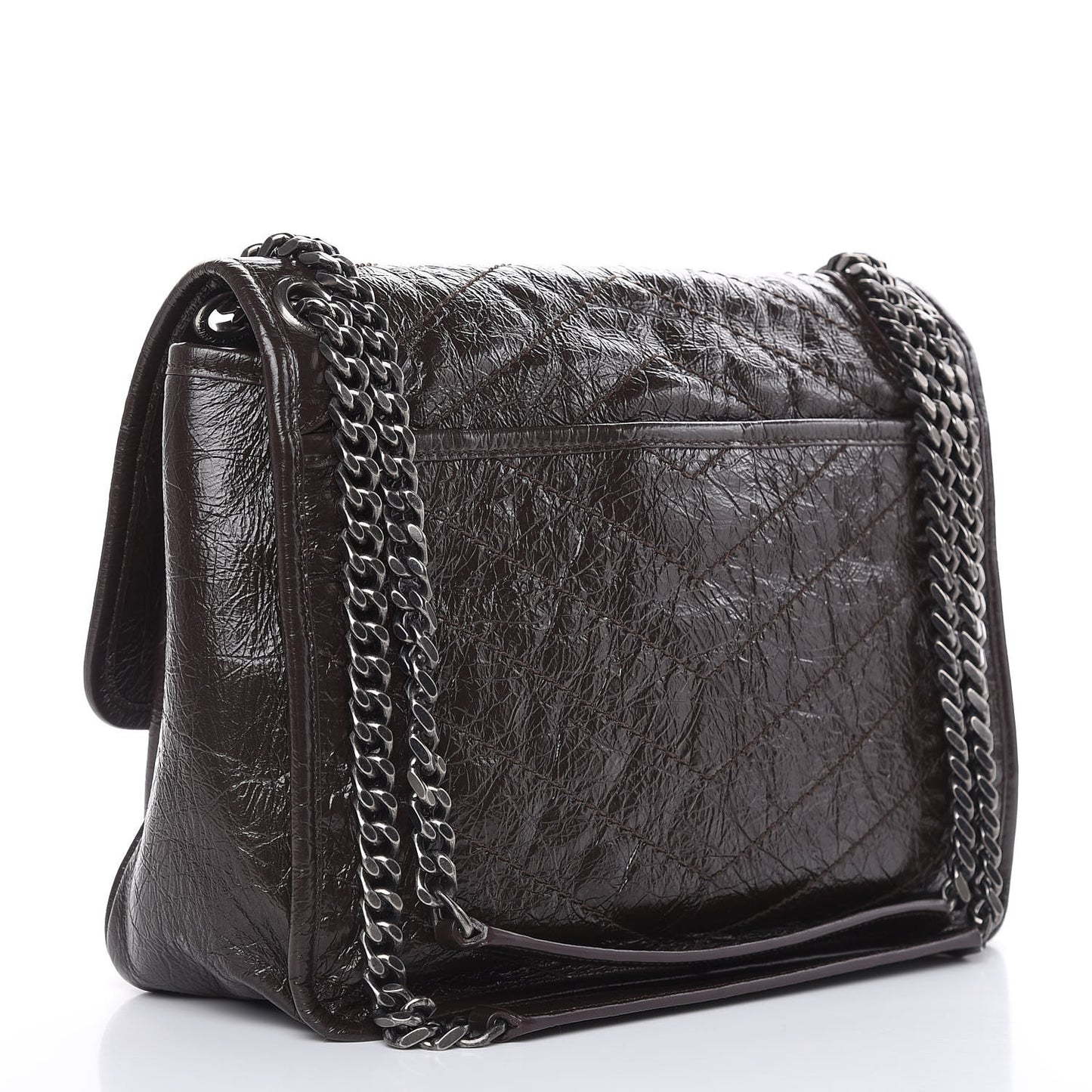 Crinkled Calfskin Matelasse Monogram Medium Niki Chain Satchel Western Moka