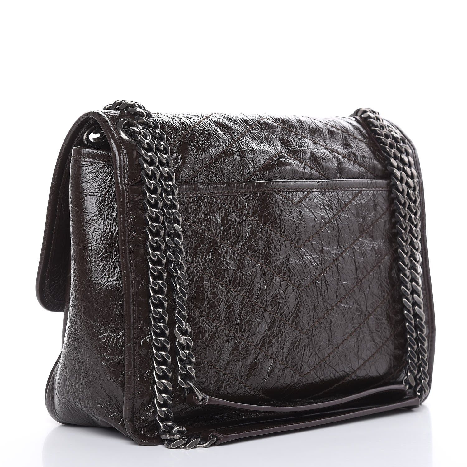Saint Laurent Crinkled Calfskin Matelasse Monogram Medium Niki Chain Satchel Western Moka 3 of 9