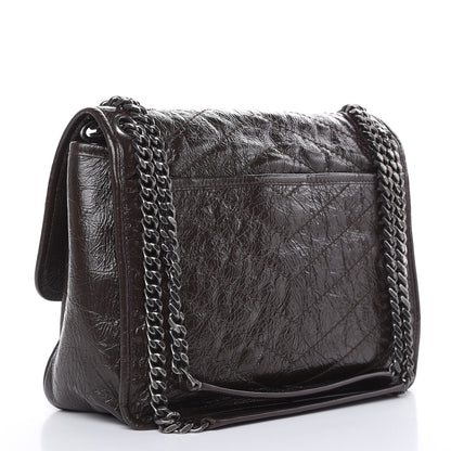 Saint Laurent Crinkled Calfskin Matelasse Monogram Medium Niki Chain Satchel Western Moka 3 of 9