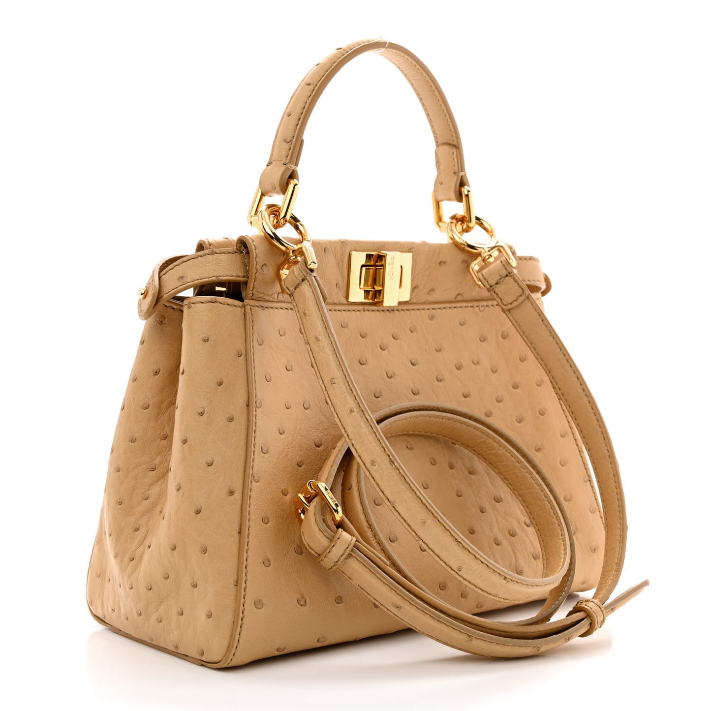 Ostrich Shiny Nappa Mini Peekaboo Iconic Satchel Cuoio